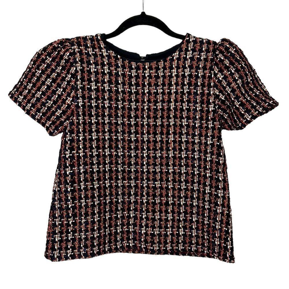 NWT Never A Wallflower Tweed Navy, Red and Gold Top size XS
